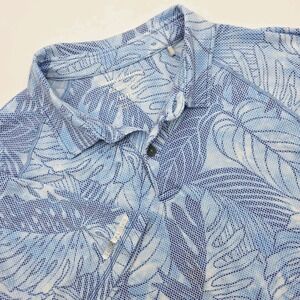 Tommy Bahama Polo Shirt Men's XL IslandZone Short Sleeve Floral Leaf Print Blue